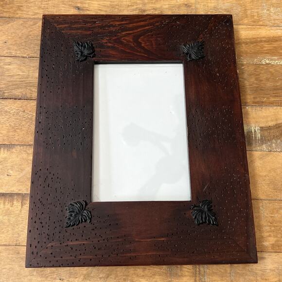 Woodland Home Picture Frame 4 x 6" Dark Wood With Leaves Rustic Log Cottage - Picture 1 of 8